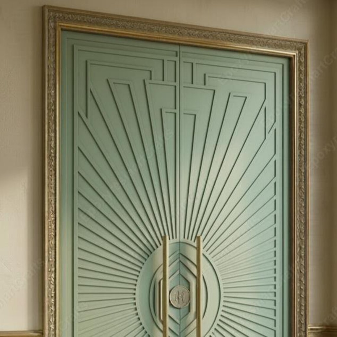 Premium Sage Green HDHMR Double Doors | 3D CNC Geometric Carved Door ...