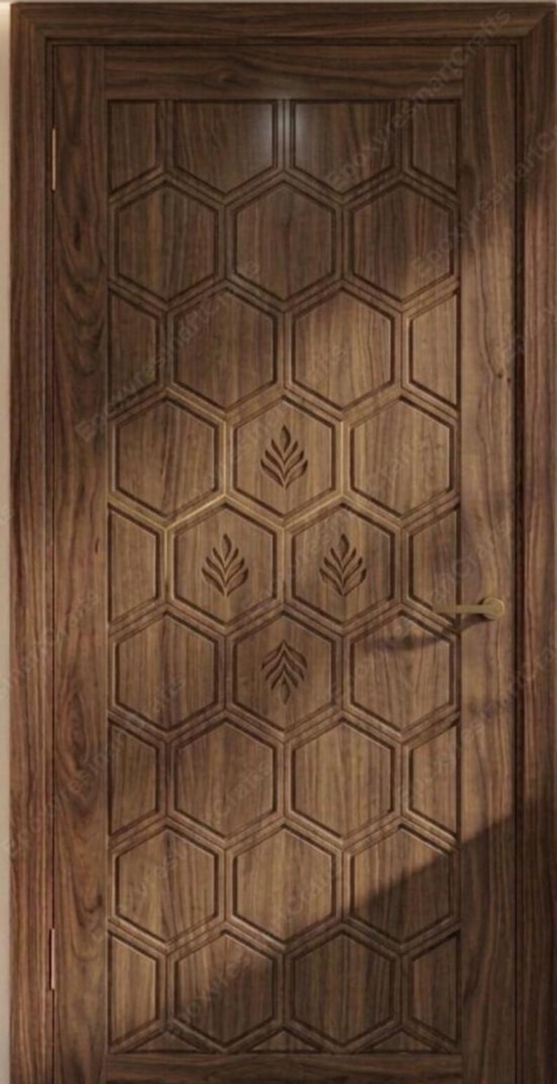 Luxury 3D Floral CNC Wood Door, Walnut Finish Carved Door, Modern ...