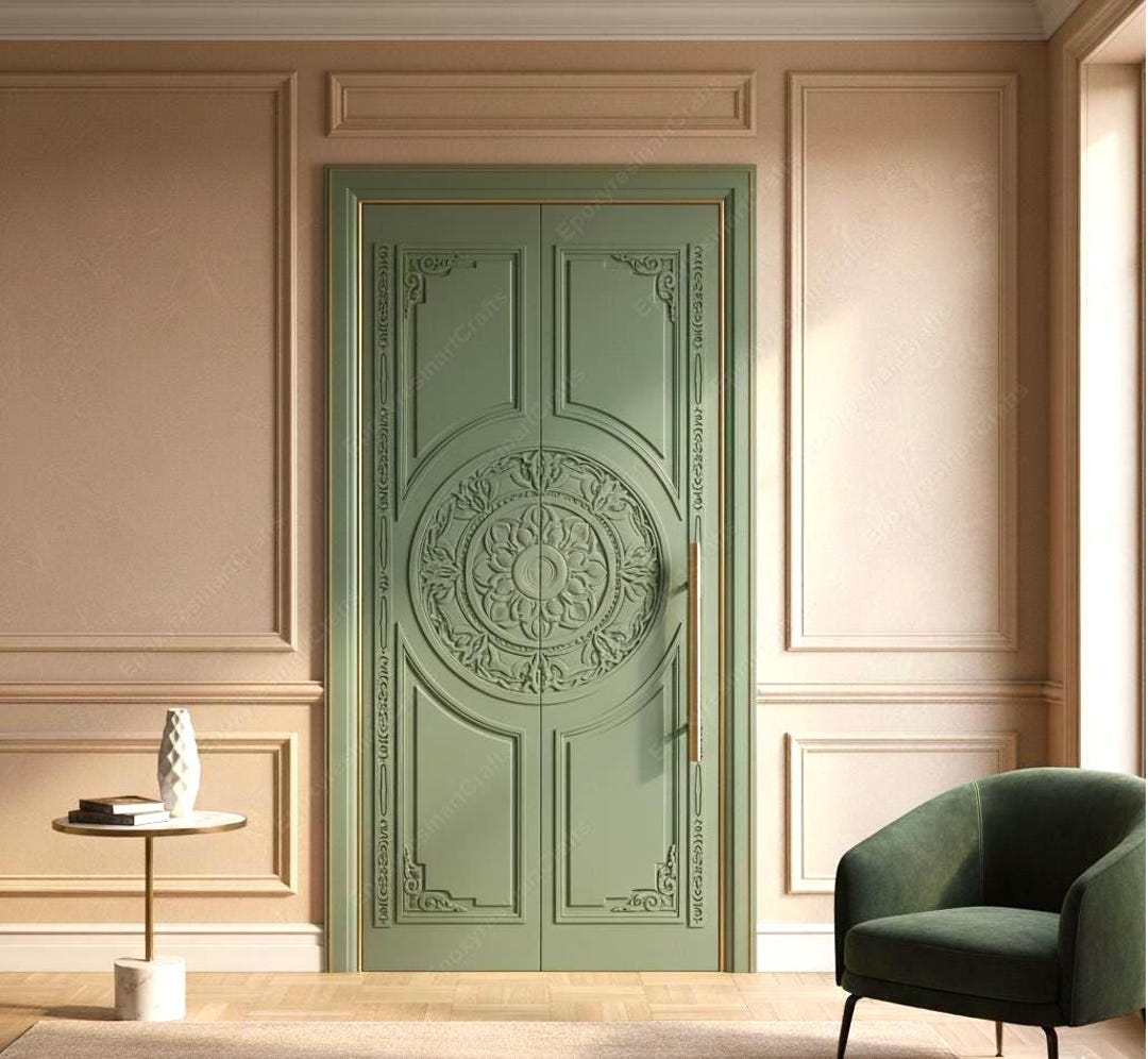 Traditional 3D Carved HDHMR Interior Door | Custom Sage Green CNC Door ...