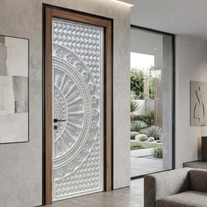 Custom 3D CNC Sunburst Door | Luxury HDHMR Interior Door | Modern Geometric Flush Door | Architectural Designer Statement Door
