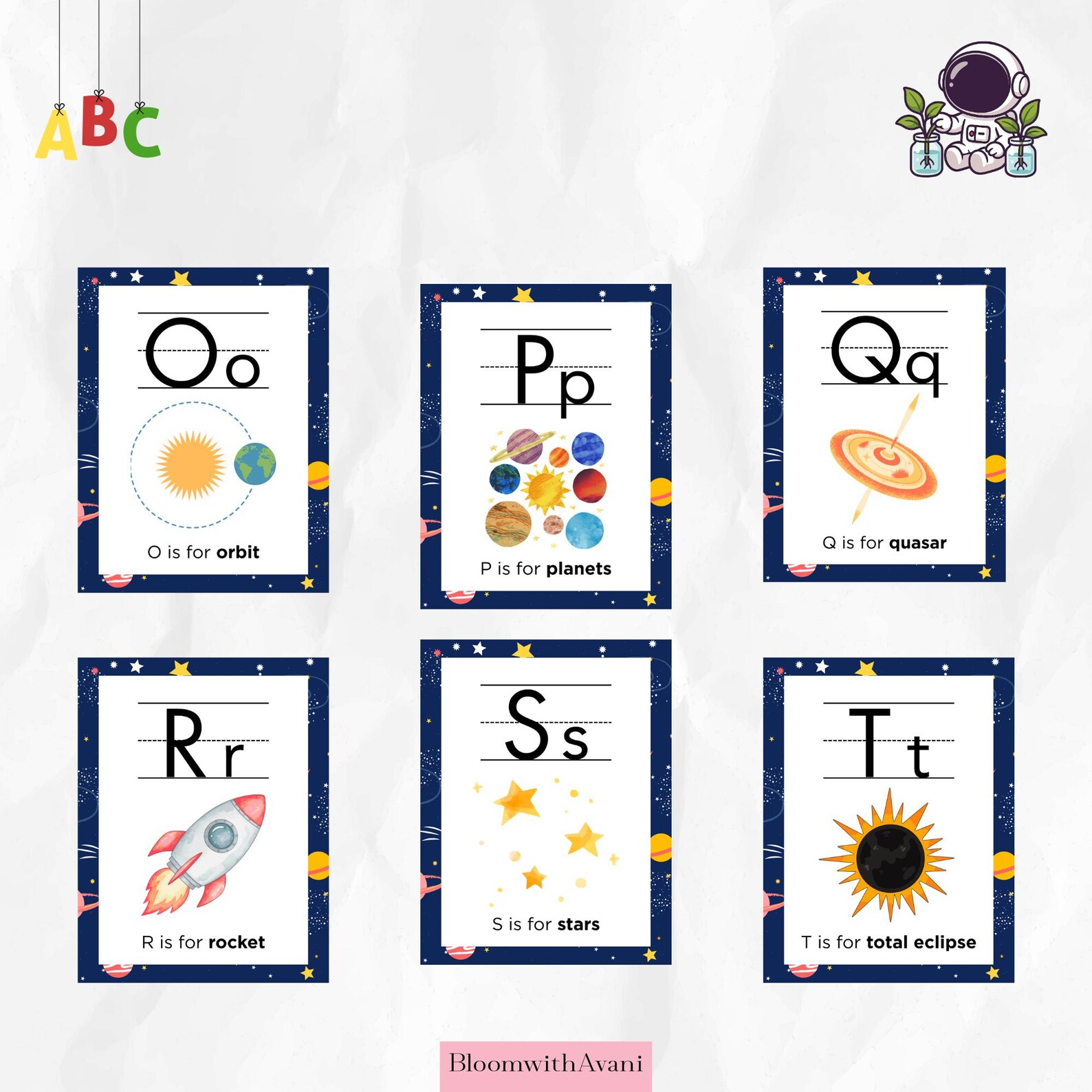 Space Alphabet Poster Printable | Solar System ABC Chart | Kids Room ...