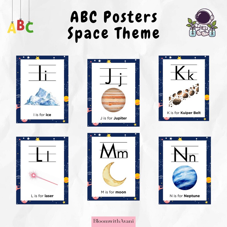 Space Alphabet ABC Chart | Watercolor Learning Posters (digital ...