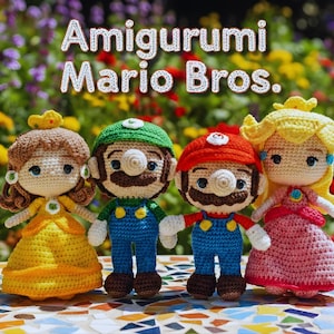 以下が含まれることがあります： マリオブラザーズのキャラクターの、手作りのアミグルミ人形4体。人形には、黄色のドレスを着たデイジー姫、緑のオーバーオールを着たルイージ、赤いオーバーオールを着たマリオ、ピンクのドレスを着たピーチ姫が含まれます。人形はかぎ針編みです。