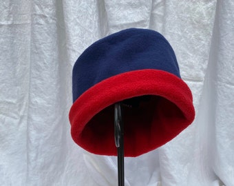 Navy and Red Fleece Hat, Navy Hat, Red Hat, Roll Brim Hat, Soft and Warm Hat