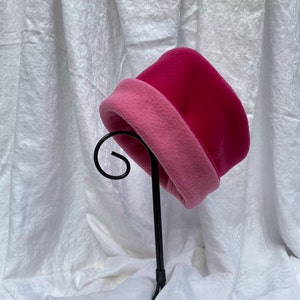 Dark Pink and Medium Pink Hat, Roll Brim Hat, Soft and Warm Hat, Winter Hat, Pink Hat, Fleece Hat image 1