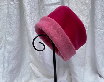 Dark Pink and Medium Pink Hat, Roll Brim Hat, Soft and Warm Hat, Winter Hat, Pink Hat, Fleece Hat