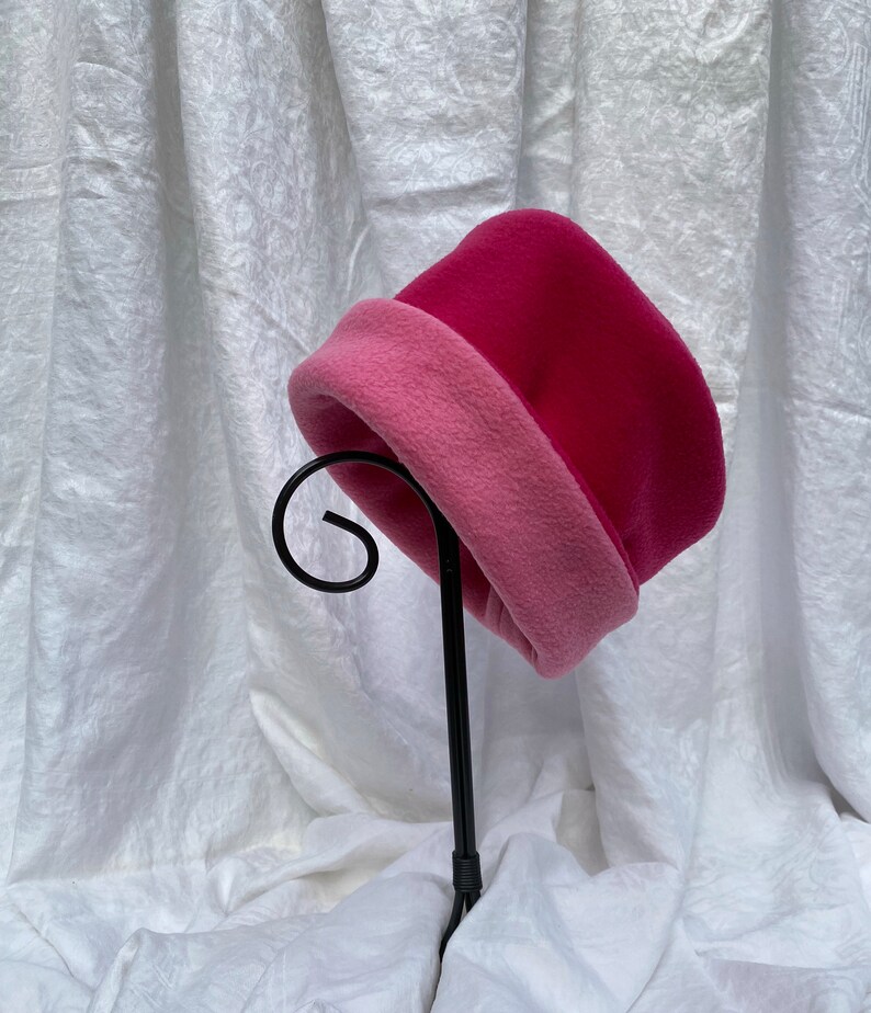 Dark Pink and Medium Pink Hat, Roll Brim Hat, Soft and Warm Hat, Winter Hat, Pink Hat, Fleece Hat image 1