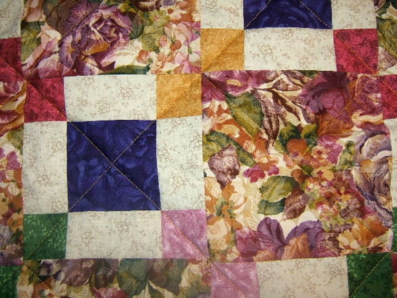 Purple Floral Quilt, Green Quilt, Rose Quilt, Cranberry, Gold, Floral