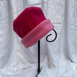 Dark Pink and Medium Pink Hat, Roll Brim Hat, Soft and Warm Hat, Winter Hat, Pink Hat, Fleece Hat image 2