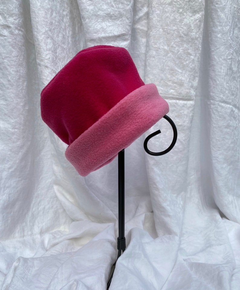 Dark Pink and Medium Pink Hat, Roll Brim Hat, Soft and Warm Hat, Winter Hat, Pink Hat, Fleece Hat image 2