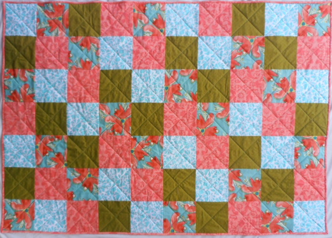Patchwork Floral Quilt Bright Flower Quilt Aqua Quilt Green Etsy