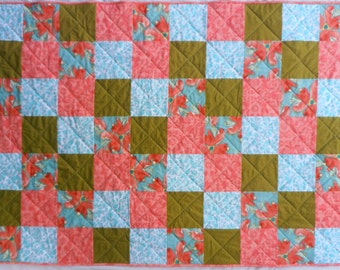 Patchwork Floral Quilt, Hawaiian Inspired, Cotton Lap Quilt (46x65)