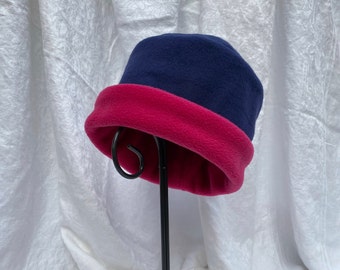 Navy and Dark Pink Hat, Roll Brim Hat, Soft and Warm Hat, Navy Hat, Pink Hat, Fleece Hat