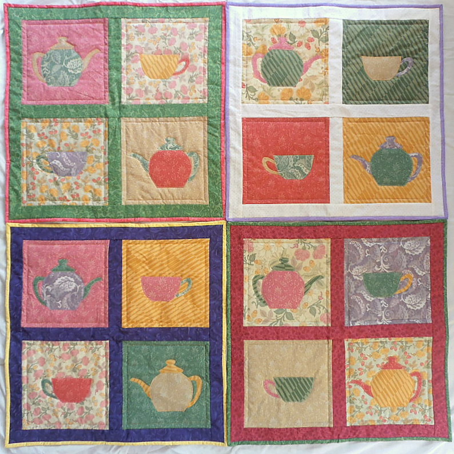 Appliqued Table Topper Teapots and Teacups Table Topper Etsy