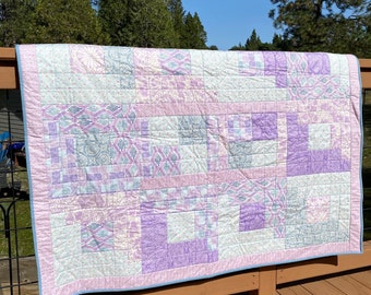 Pastelkleurenquilt, Caribische quilt, roze paarsblauwe quilt