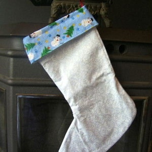 Snowman Stocking, Christmas Stocking, Blue Christmas Stocking, White Christmas Stocking, Reversible Stocking image 4