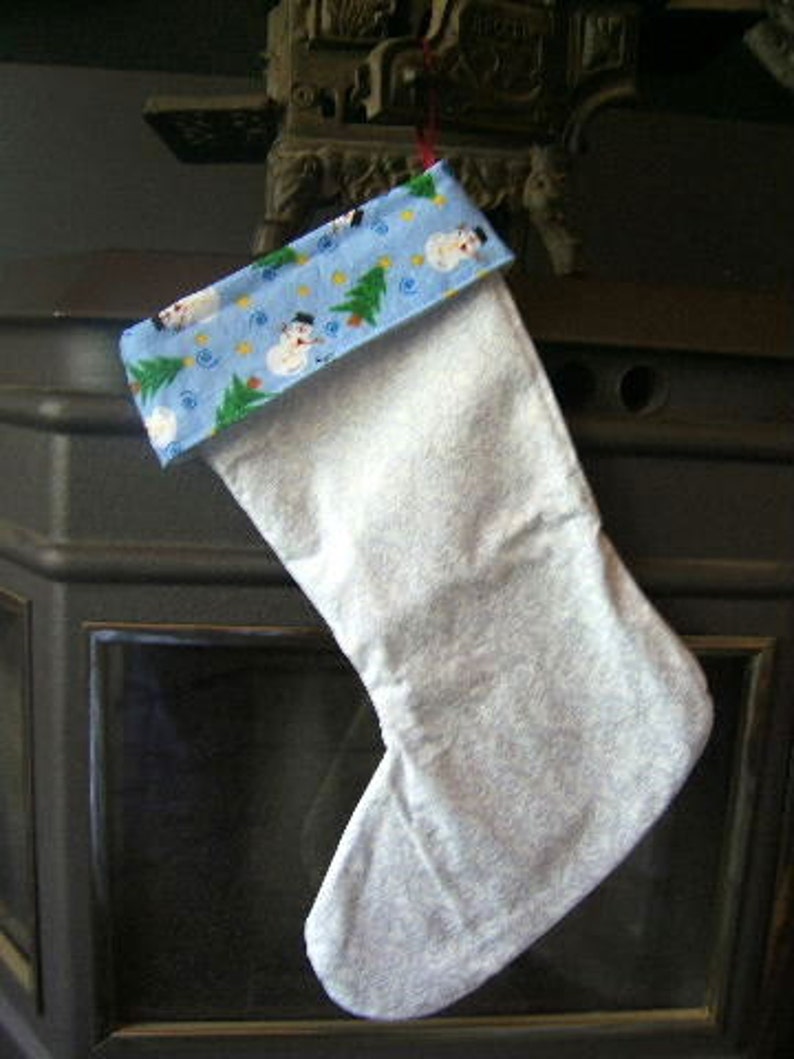 Snowman Stocking, Christmas Stocking, Blue Christmas Stocking, White Christmas Stocking, Reversible Stocking image 4