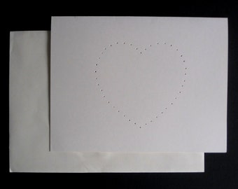 Heart Greeting Card, Heart Note Card, Heart Card, Needle Punched Note Card, Ivory Greeting Card Sold Individually
