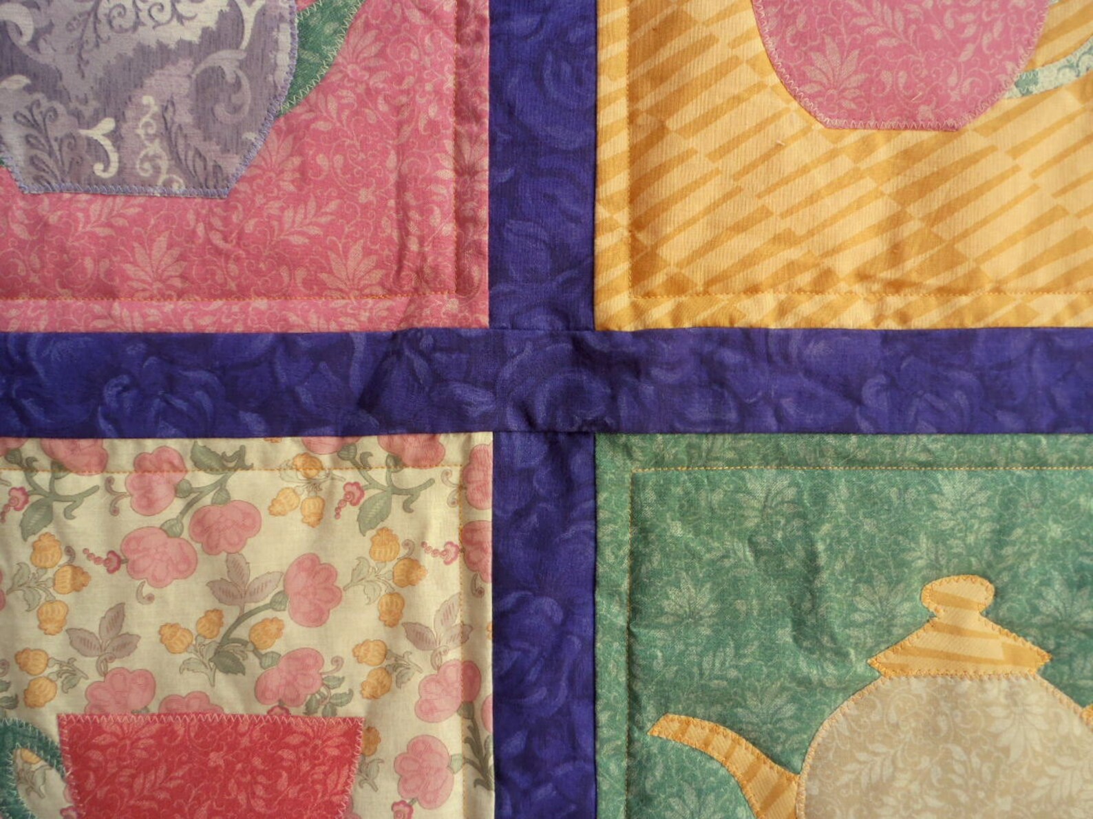 Appliqued Table Topper, Teapots and Teacups Table Topper, Teapots and