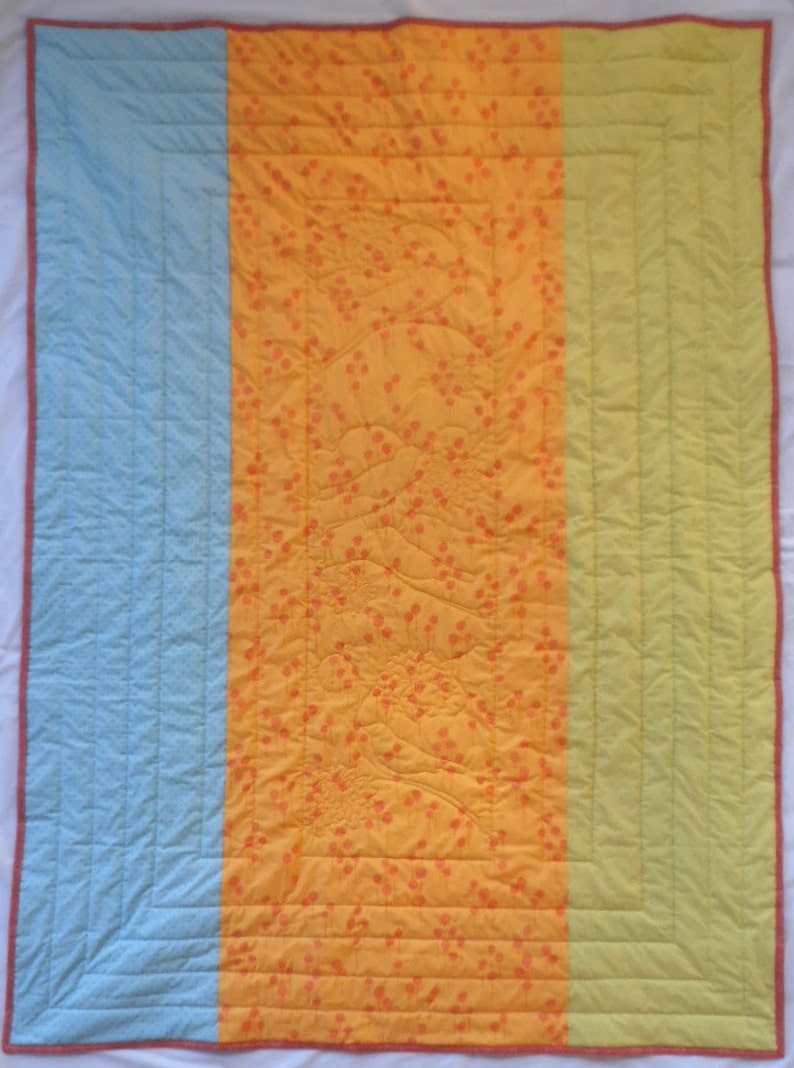 Bird Quilt, Flower Quilt, Springtime Quilt, Whimsical Quilt, Orange