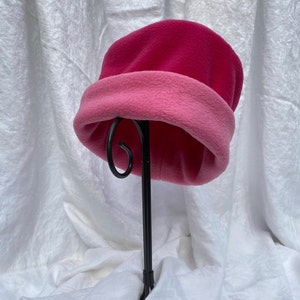 Dark Pink and Medium Pink Hat, Roll Brim Hat, Soft and Warm Hat, Winter Hat, Pink Hat, Fleece Hat image 3