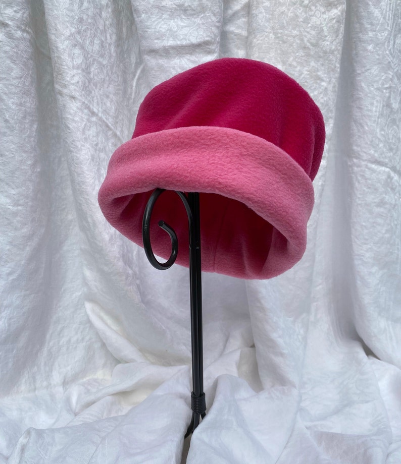 Dark Pink and Medium Pink Hat, Roll Brim Hat, Soft and Warm Hat, Winter Hat, Pink Hat, Fleece Hat image 3