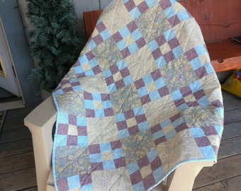 Blue and Purple Quilt, 9 Patch Quilt, Lap Quilt, Baby Quilt