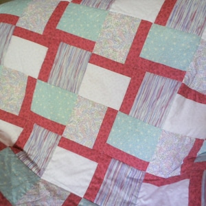 Floral Quilt, Multicolored Quilt, Striped Quilt, Pastel Quilt, Pink Quilt, Blue Quilt, Green Quilt, Teal Quilt