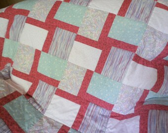 Floral Quilt, veelkleurige Quilt, gestreepte Quilt, Pastel Quilt, Quilt roze, blauwe Quilt, groene Quilt, Teal Quilt