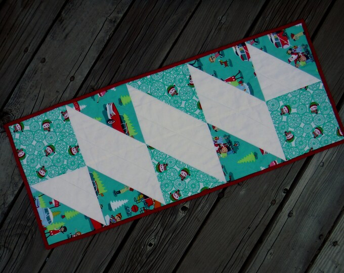 Retro Christmas Table Runner Teal and White Table Runner Etsy