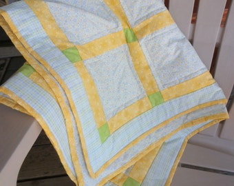 Bright Plaid Baby Quilt, Yellow, Blue, Green Circle Design