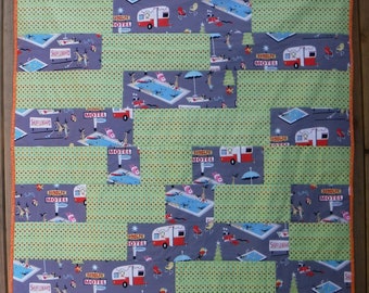 Retro Look Quilt, Rudolph Motel Quilt, Polka Dot Quilt. Vintage Trailer Quilt, Christmas Quilt