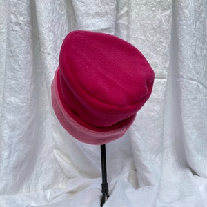 Dark Pink and Medium Pink Hat, Roll Brim Hat, Soft and Warm Hat, Winter Hat, Pink Hat, Fleece Hat image 4