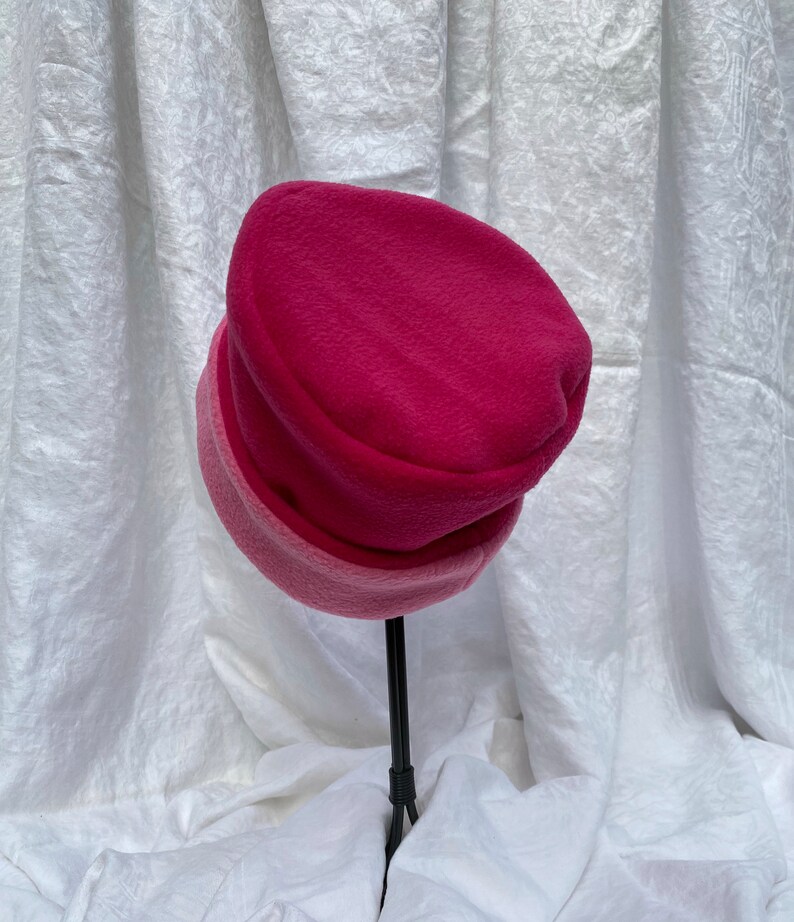 Dark Pink and Medium Pink Hat, Roll Brim Hat, Soft and Warm Hat, Winter Hat, Pink Hat, Fleece Hat image 4