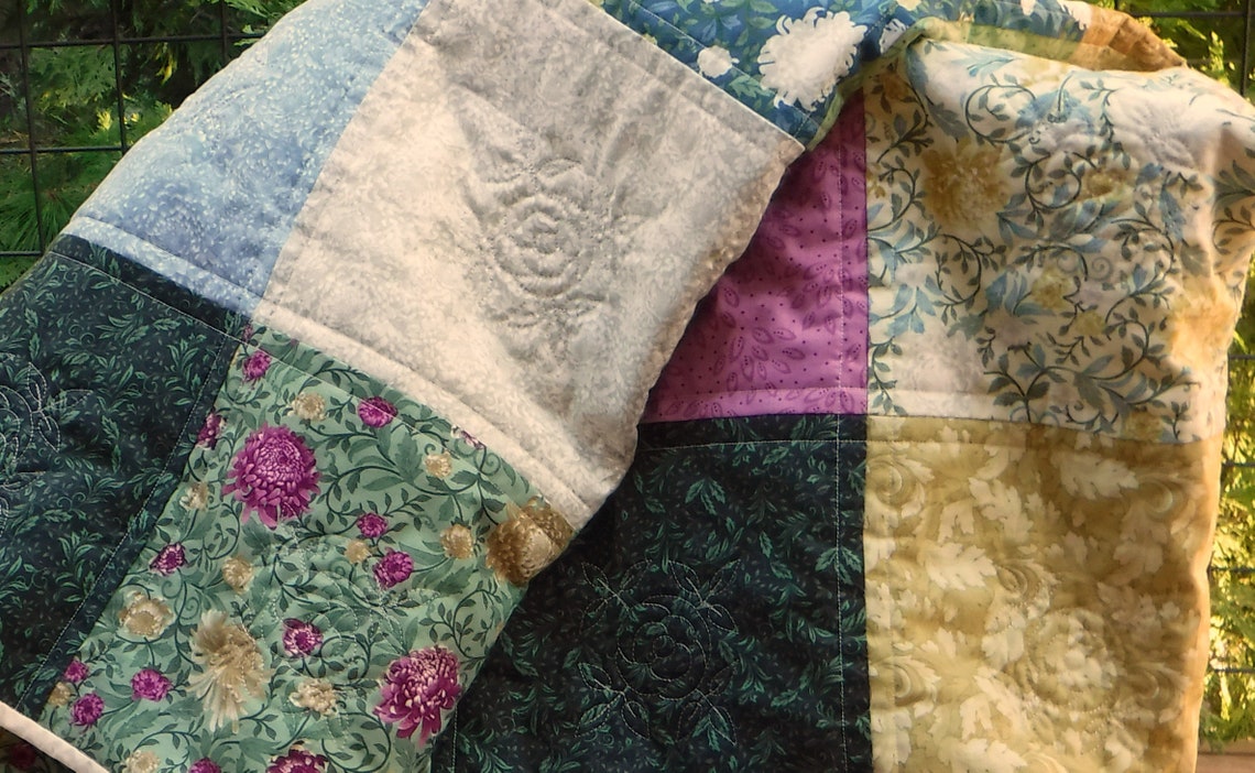 Jewel Tone Quilt Floral Quilt Patchwork Quilt Embroidered Etsy