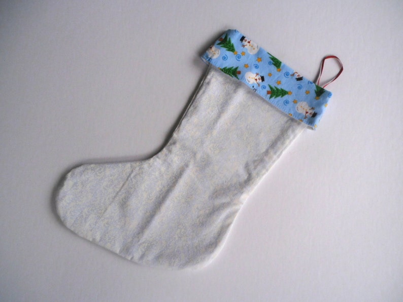 Snowman Stocking, Christmas Stocking, Blue Christmas Stocking, White Christmas Stocking, Reversible Stocking image 2