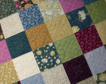 Jewel Tone Quilt, Floral Quilt, Patchwork Quilt, Embroidered Quilt, Bold Colored Quilt, Quilted Blanket