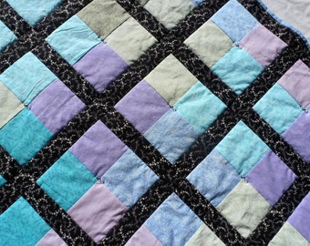 Watercolor Quilt, Pastel Quilt, Black Quilt, Watercolor Windows Quilt, Multicolored Quilt, Blue Quilt, Green Quilt, Purple Quilt, Teal Quilt