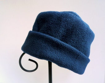 Navy Fleece Hat, Roll Brim Hat, Soft and Warm Hat, Navy Blue Hat, Fleece Hat