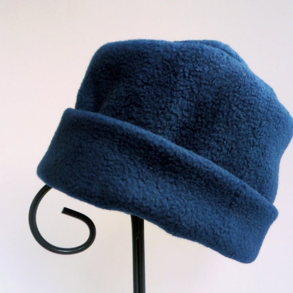 Navy Fleece Hat, Roll Brim Hat, Soft and Warm Hat, Navy Blue Hat, Fleece Hat