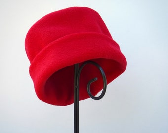 Red Fleece Hat, Bright Red Winter Hat, Valentine's Day Hat, Fleece Hat, Roll Brim Hat, Soft and Warm Hat