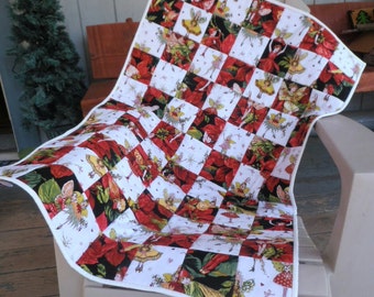 Nymphs and Fairies Quilt, Fairy Patchwork Quilt, Red and White Quilt, Baby Quilt