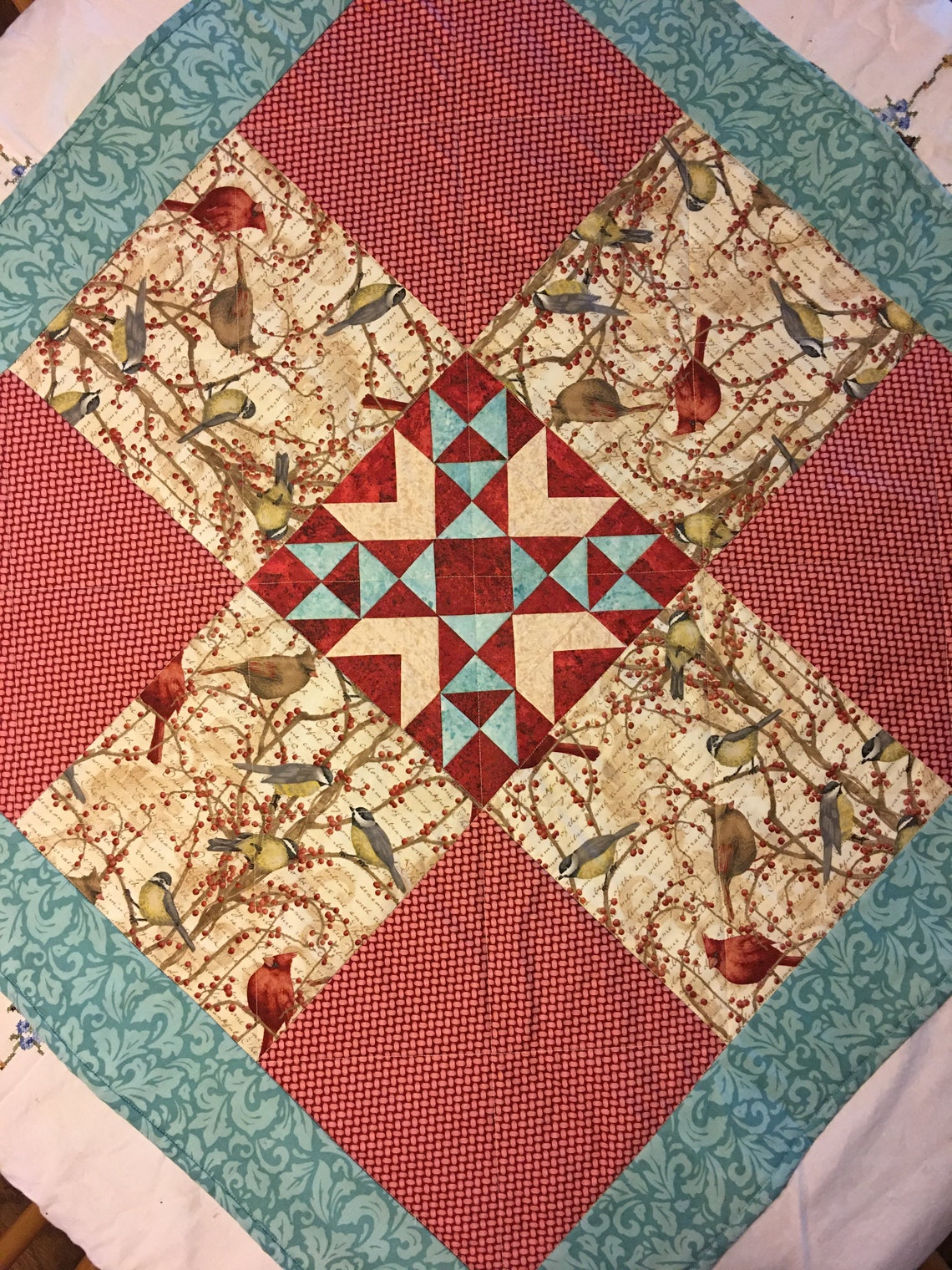 Bird Table Topper Kitchen Table Topper 9 Patch Table Topper Etsy