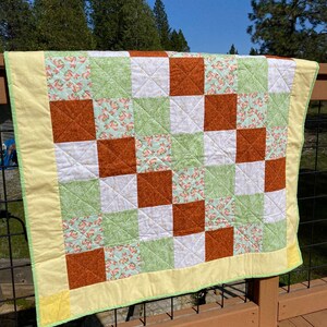 Fox & Bunny Baby Quilt, Green Brown Patchwork, Nursery Decor