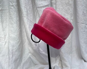 Medium Pink and Dark Pink Hat, Roll Brim Hat, Soft and Warm Hat, Winter Hat, Pink Hat, Fleece Hat