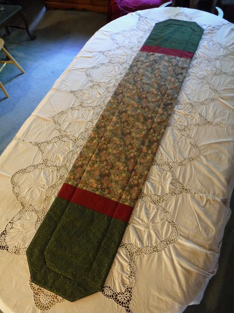 Floral Print Table Runner, Green Table Runner, Cranberry Table Runner, Quilted Table Runner image 2