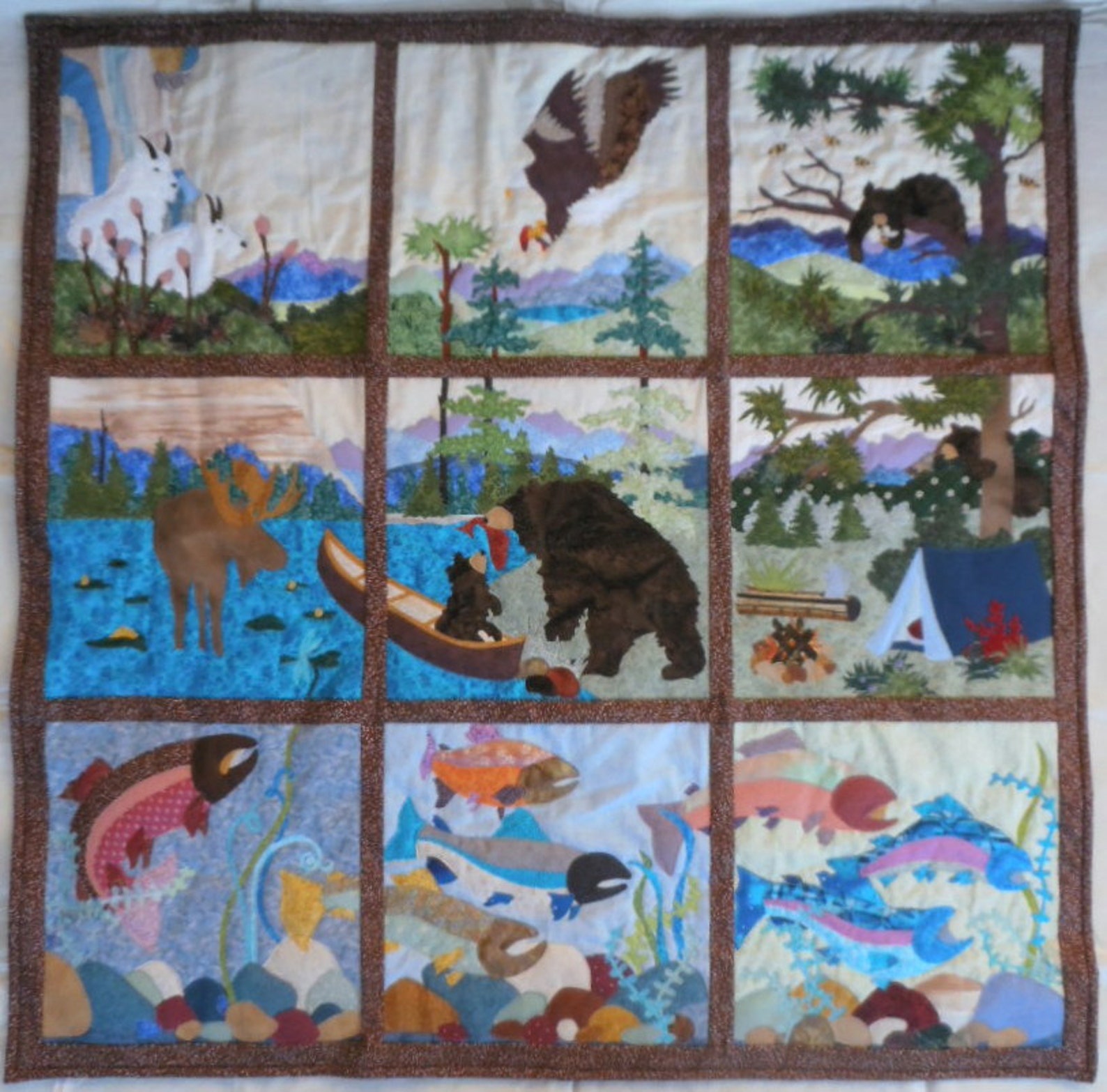 Applique Art Quilt, Alaska Wildlife Quilt, Alaska Applique Quilt, Alaska Wildlife Wall Hanging