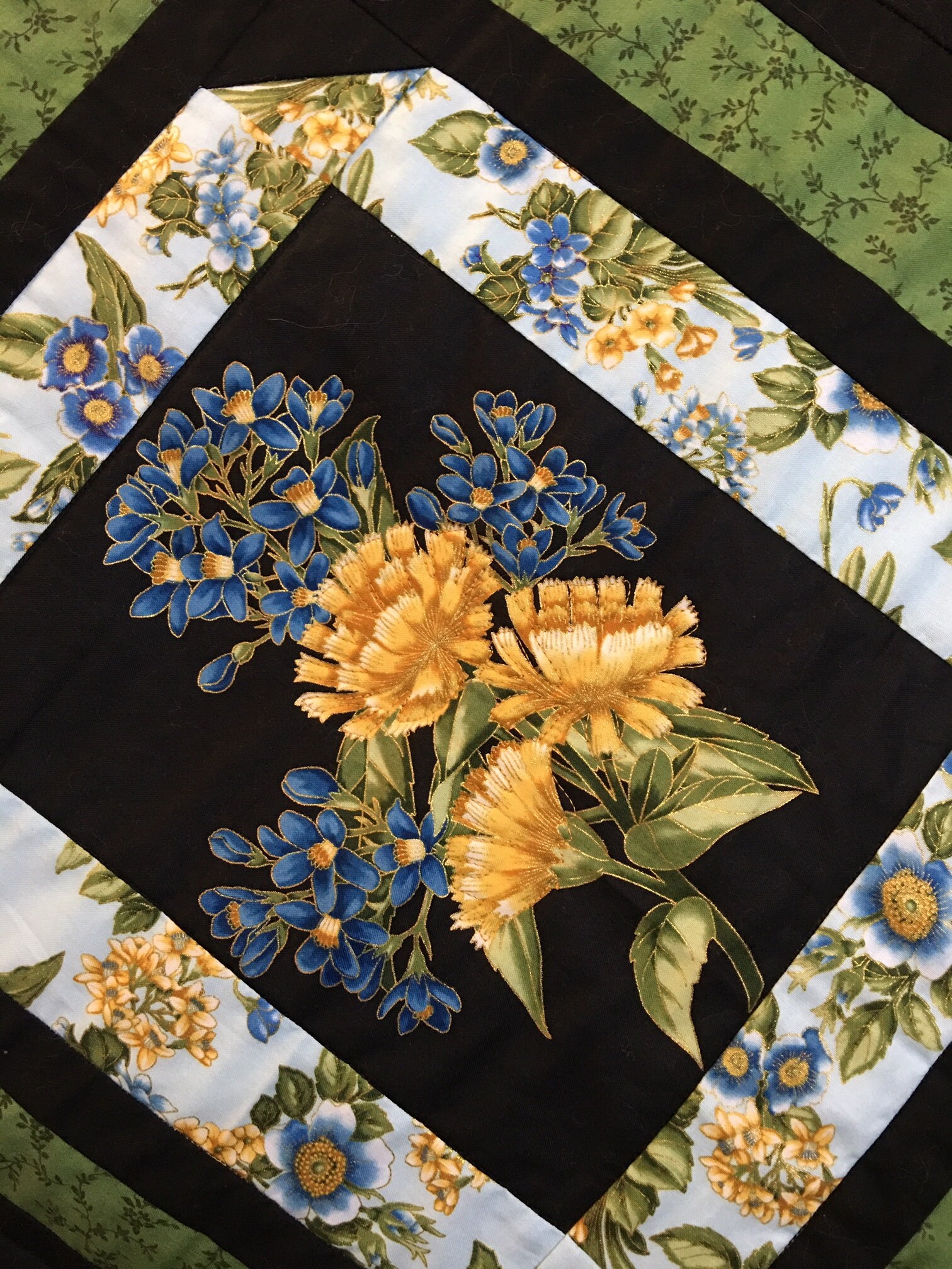 Floral Panel Quilt Yellow Flower Quilt Blue Flower Quilt Etsy