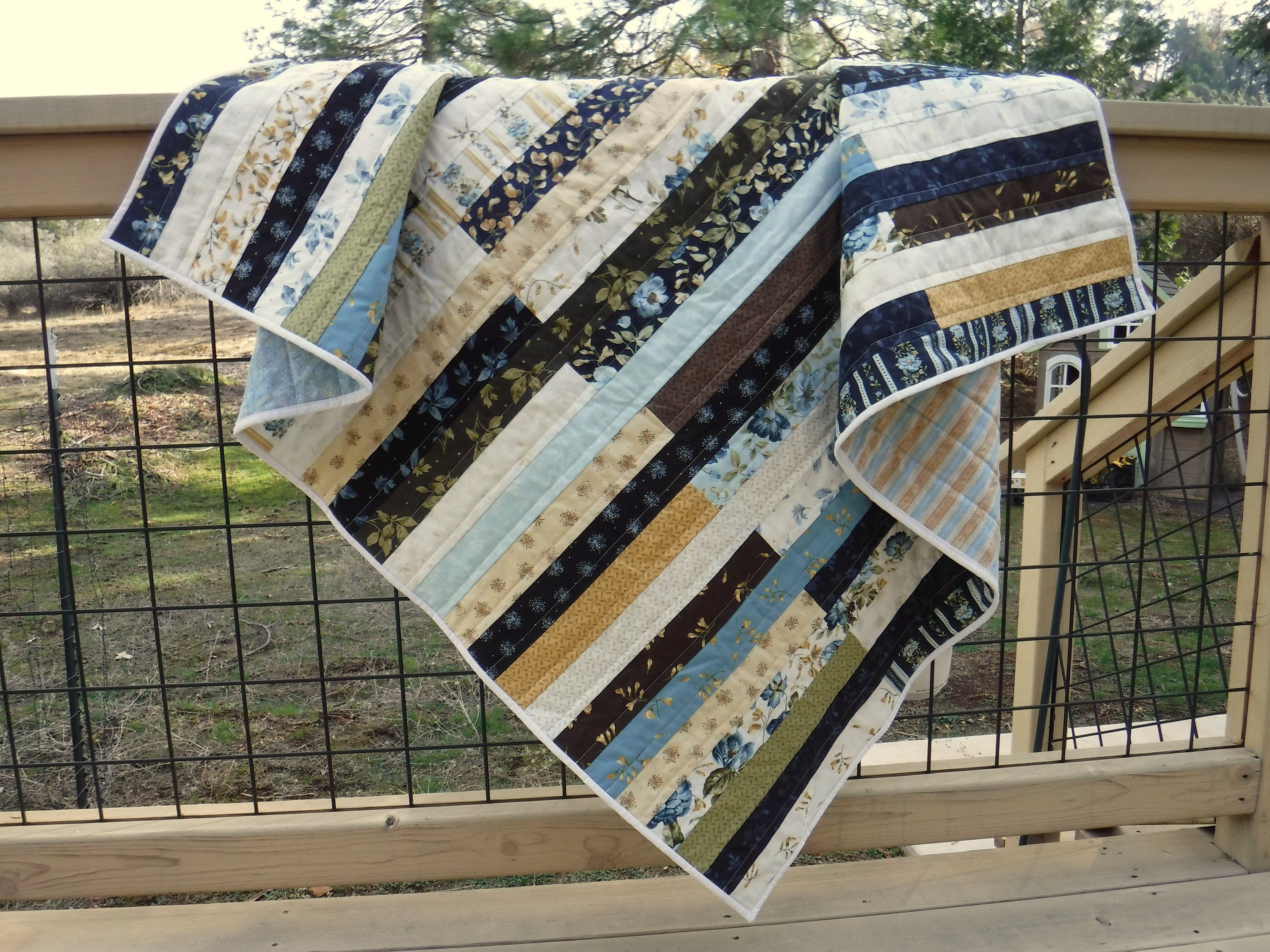 Blue and White Quilt, Jelly Roll Quilt, Strip Quilt, Modern Quilt