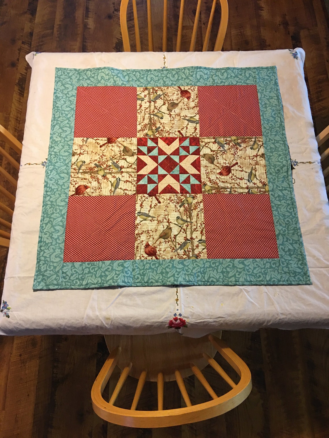 Bird Table Topper Kitchen Table Topper 9 Patch Table Topper Etsy